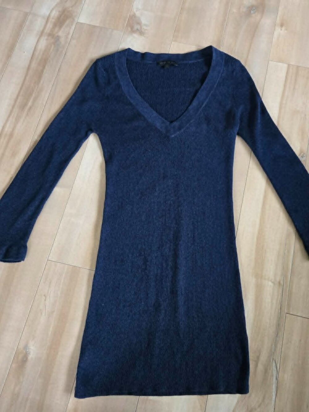 Ca Va De Soi Ribbed Knit Sweater Dress Bell Sleeve Navy Blue Size Small